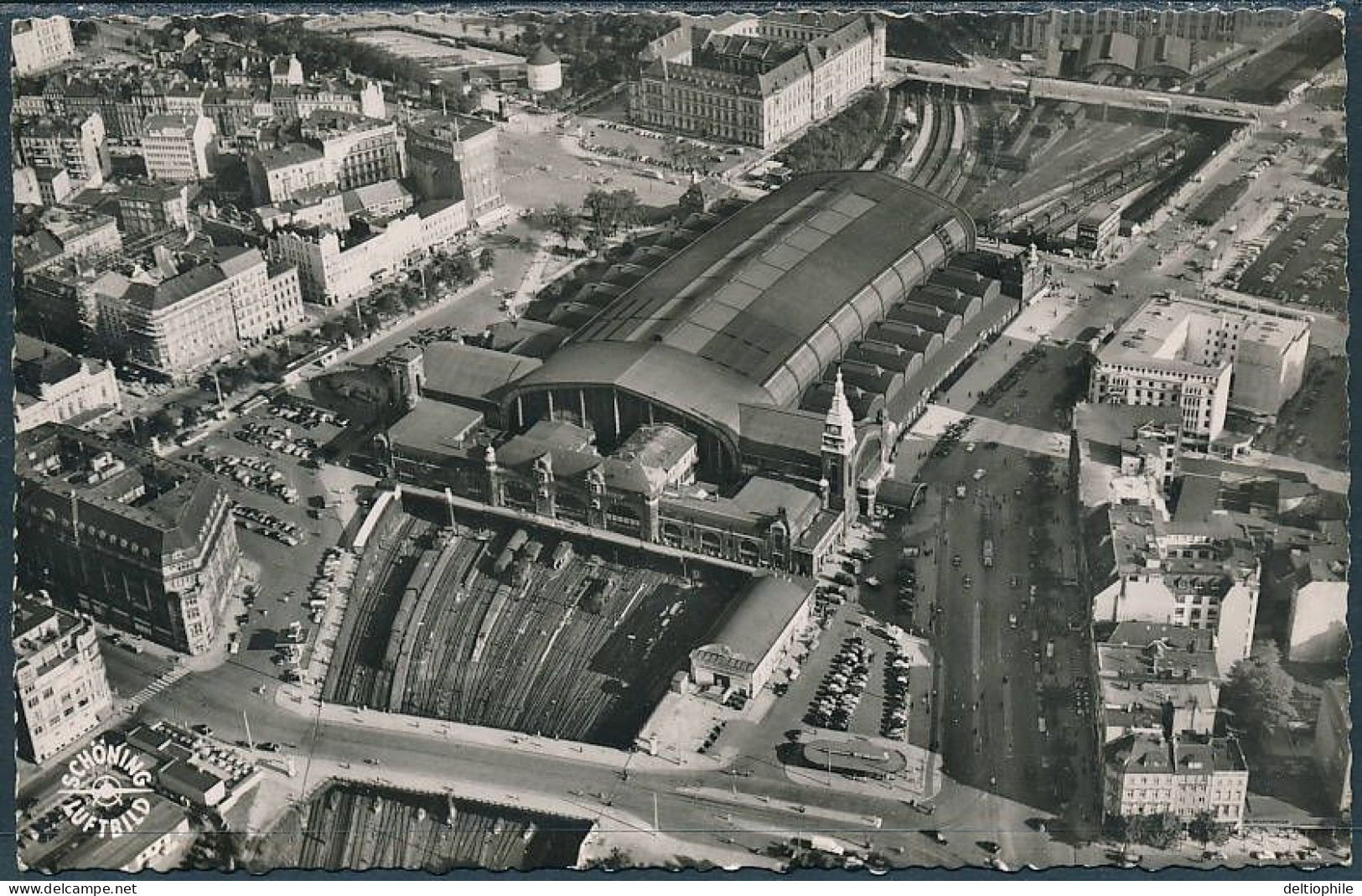 Hamburg Hauptbahnhof, Central Station / Aerial View - Schöning Luftbild, Real Photo Picture Postcard - Gares - Sans Trains