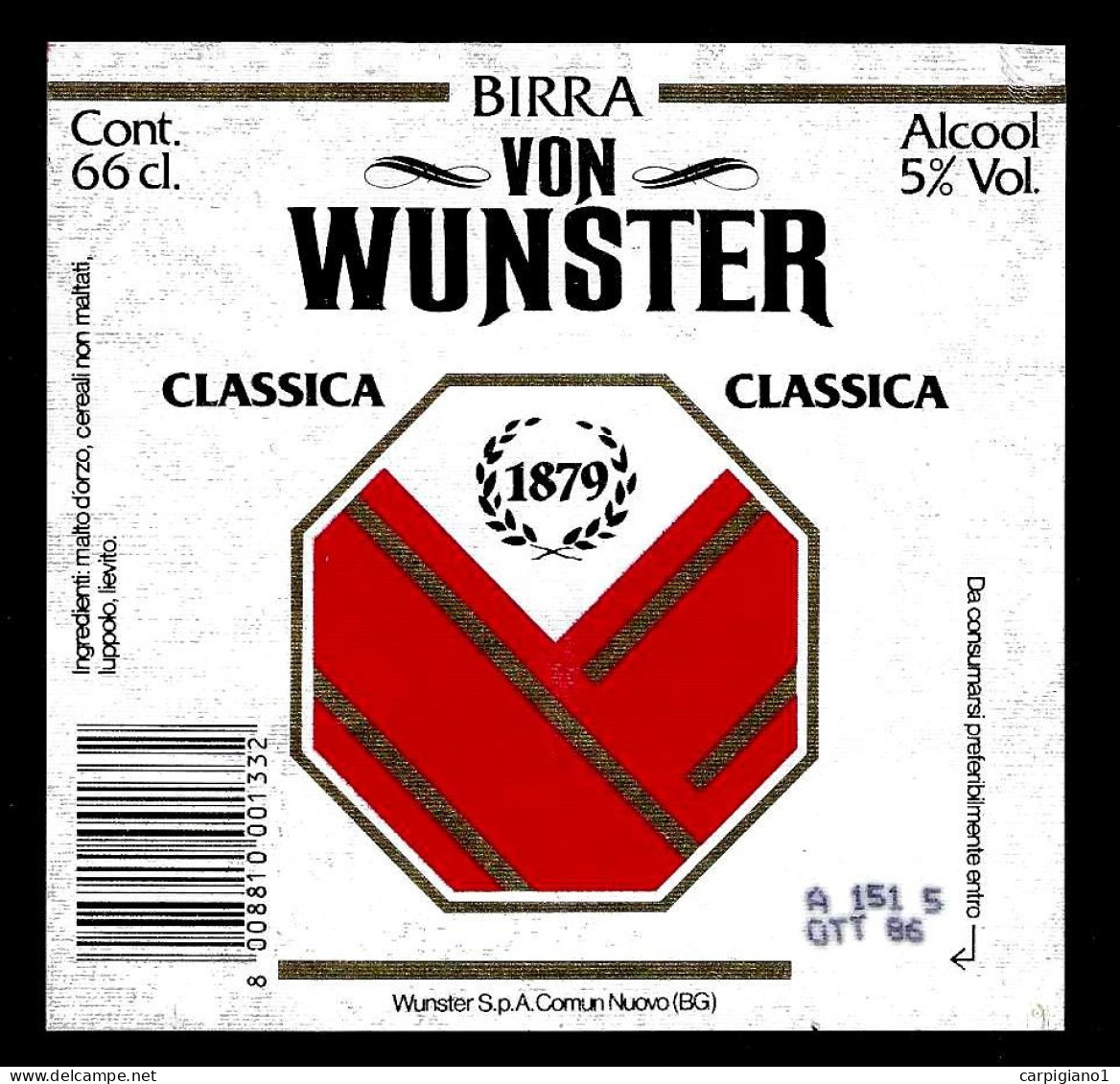 ITALIA ITALY - 1986 Etichetta Birra Beer Bière VON WUNSTER - Beer