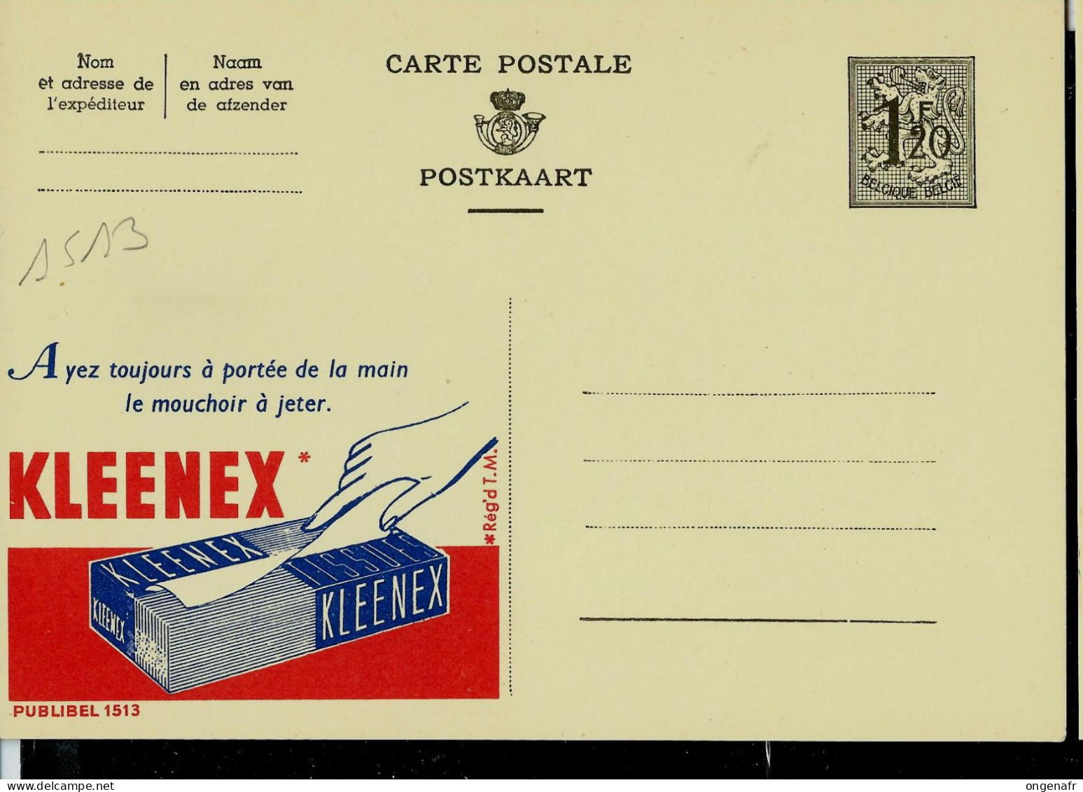 Publibel Neuve N° 1513  ( Mouchoirs KLEENEX En Papier) - Werbepostkarten