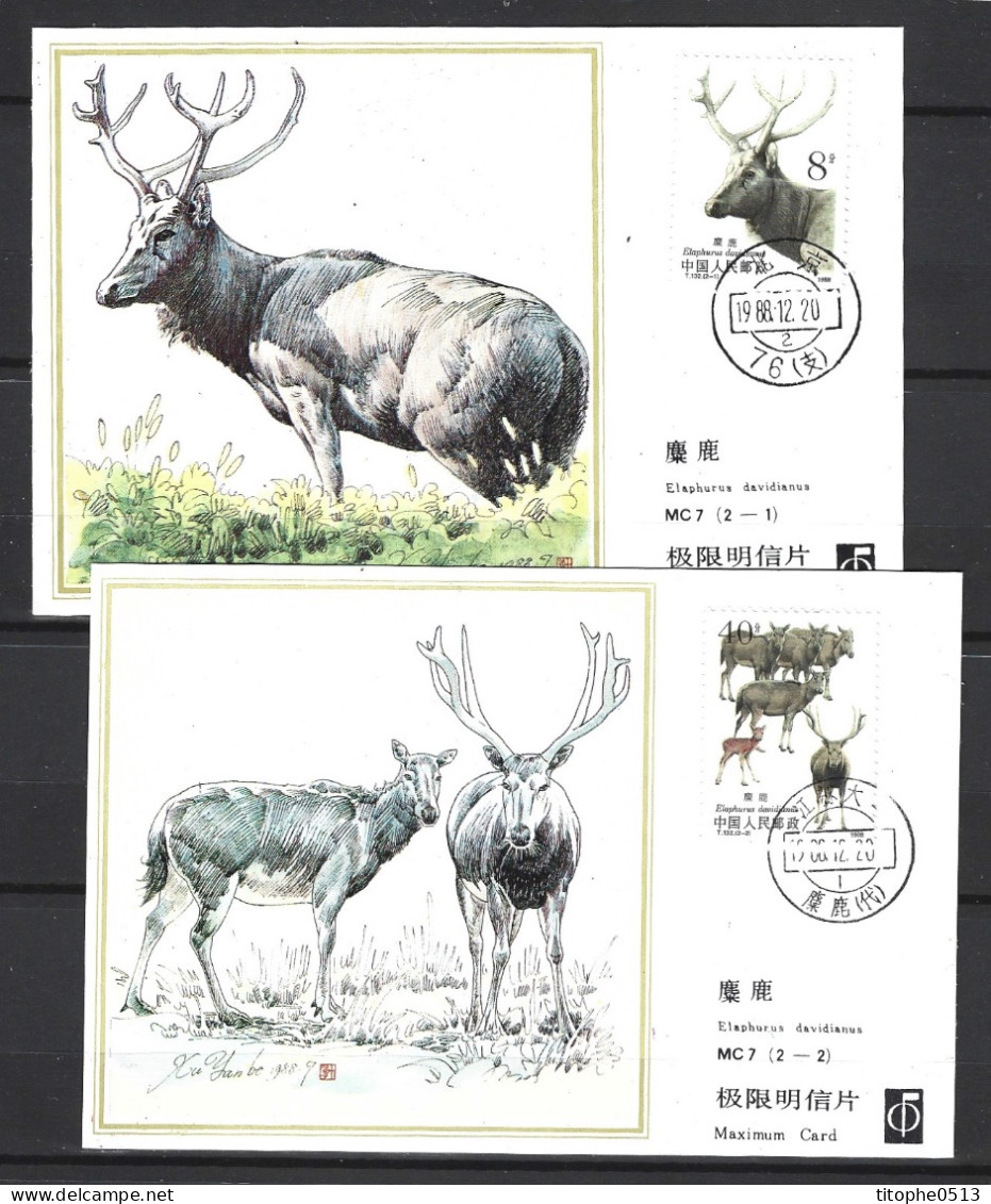 CHINE. N°2917-8 De 1988 Sur 2 Cartes Maximum. Cerf. - Tarjetas – Máxima