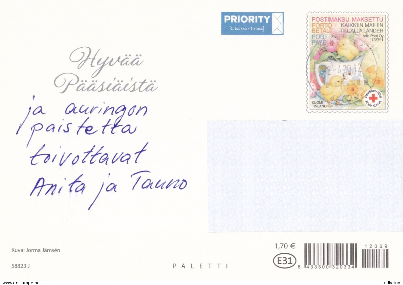 Postal Stationery - Easter Flowers - Tulips - Willows - Eggs - Red Cross - Suomi Finland - Postage Paid - Enteros Postales