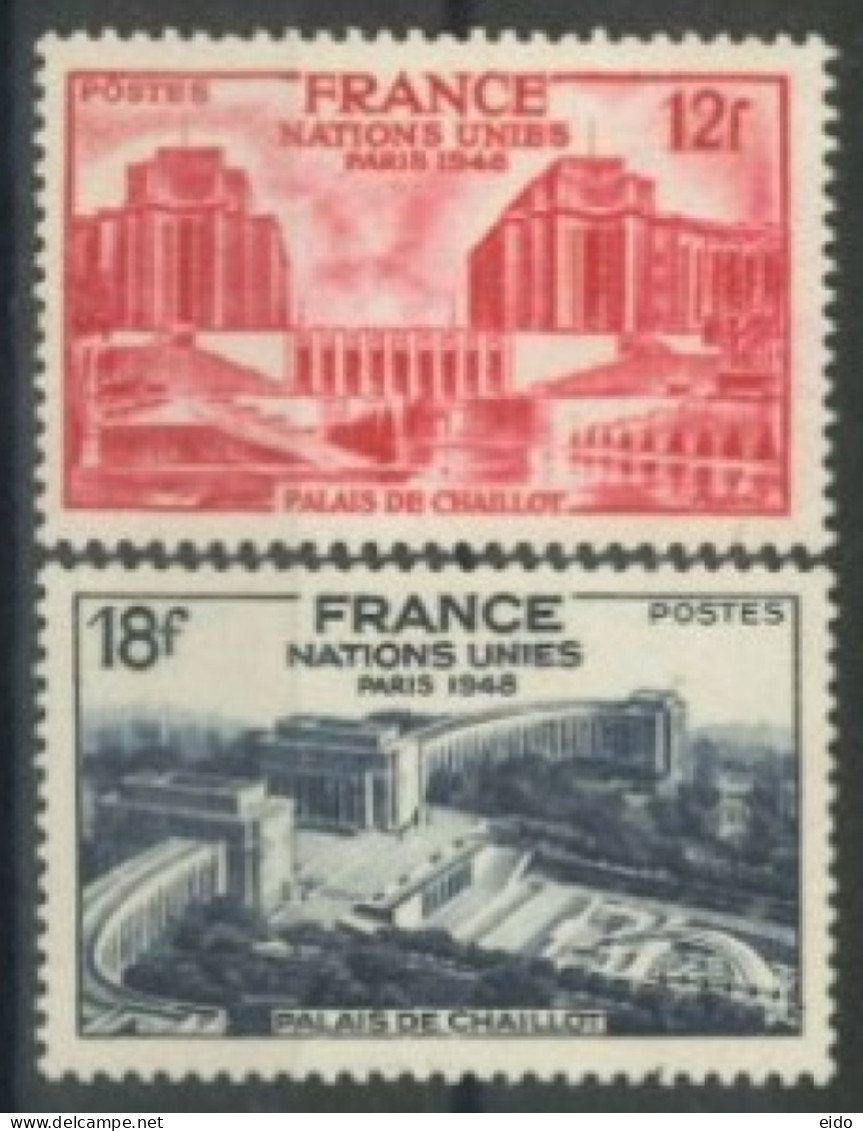 FRANCE -1948 -  GENERAL ASSEMBLY OF UNITED NATIONS, PARIS STAMPS COMPLETE SET OF 2, # 818/19, UMM (**). - Unused Stamps