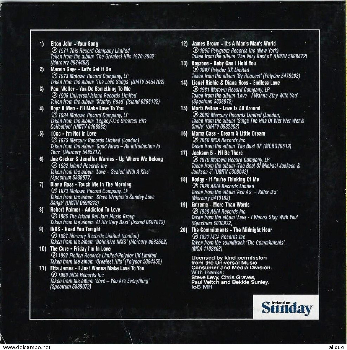 THE MIDNIGHT HOUR - CD IRELAND ON SUNDAY - POCHETTE CARTON 20 SEXIEST HITS OF ALL TIME-ELTON JOHN-MARVIN GAYE-INXS ETC. - Otros - Canción Inglesa
