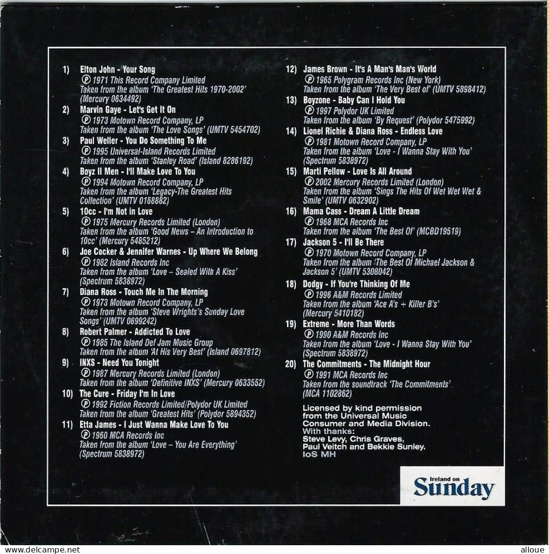 THE MIDNIGHT HOUR - CD IRELAND ON SUNDAY - POCHETTE CARTON 20 SEXIEST HITS OF ALL TIME-ELTON JOHN-MARVIN GAYE-INXS ETC. - Altri - Inglese