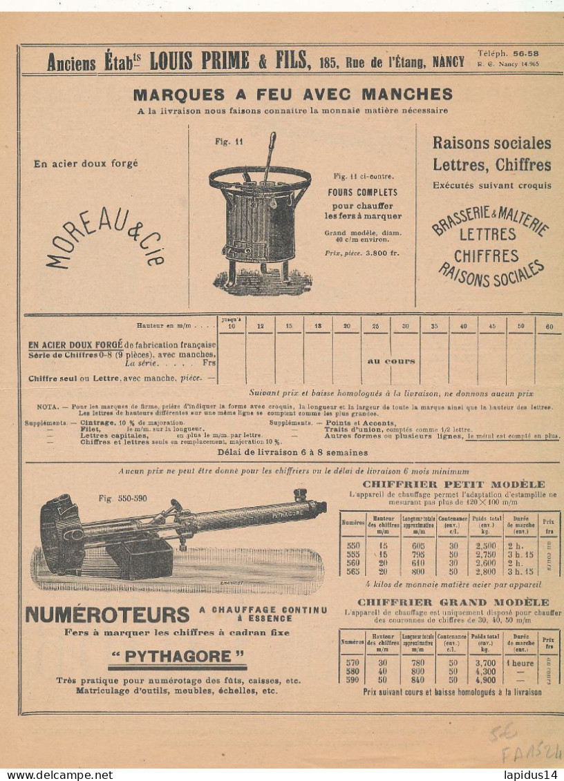 FA 3115  /PUB DEPLIANT - ETS LOUIS PRIME &  FILS  NANCY  (27,50 Cm X 21,50 Cm) - Autres & Non Classés