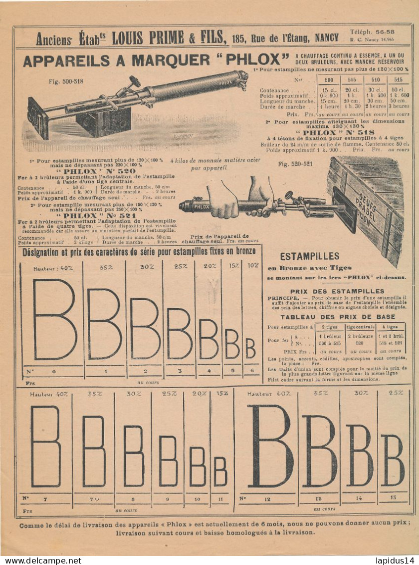 FA 3115  /PUB DEPLIANT - ETS LOUIS PRIME &  FILS  NANCY  (27,50 Cm X 21,50 Cm) - Autres & Non Classés