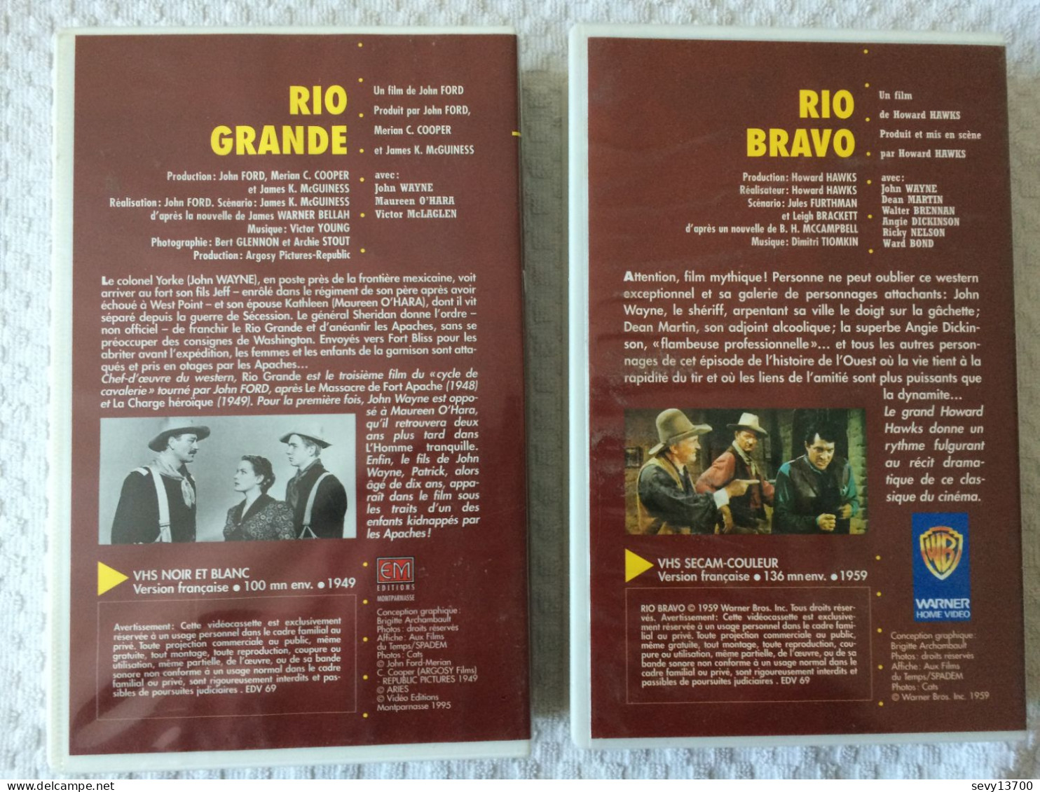 5 Cassettes VHS Westerns John Wayne - La Rivière Rouge, Rio Bravo, Rio Grande... - Western