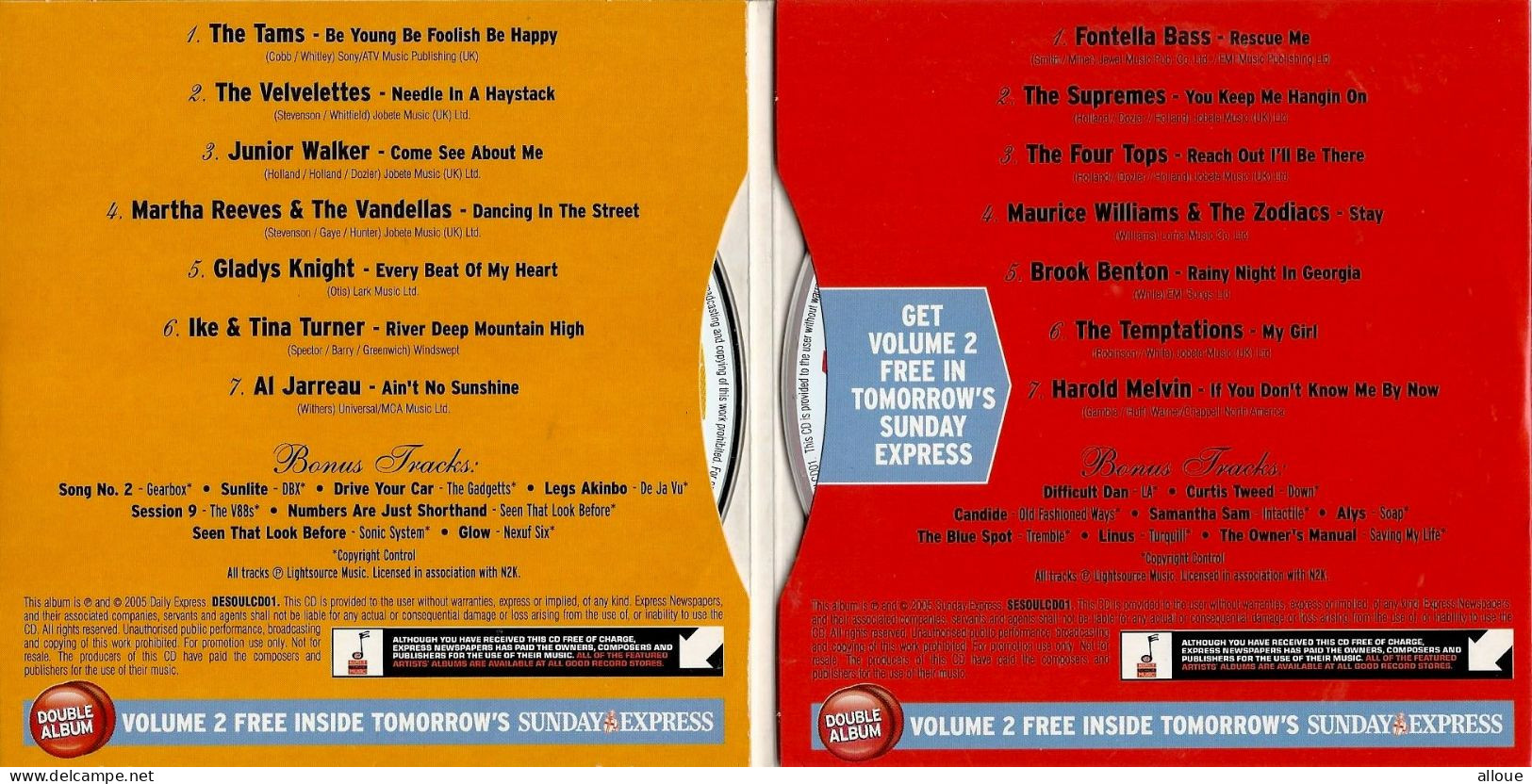 SOUL VOL 1 & 2  - CD DAILY EXPRESS - POCHETTE CARTON DOUBLE ALBUM 14 TITRES (NOMBREUSES VERSIONS ALTERNATIVES + 16 BONUS - Sonstige - Englische Musik
