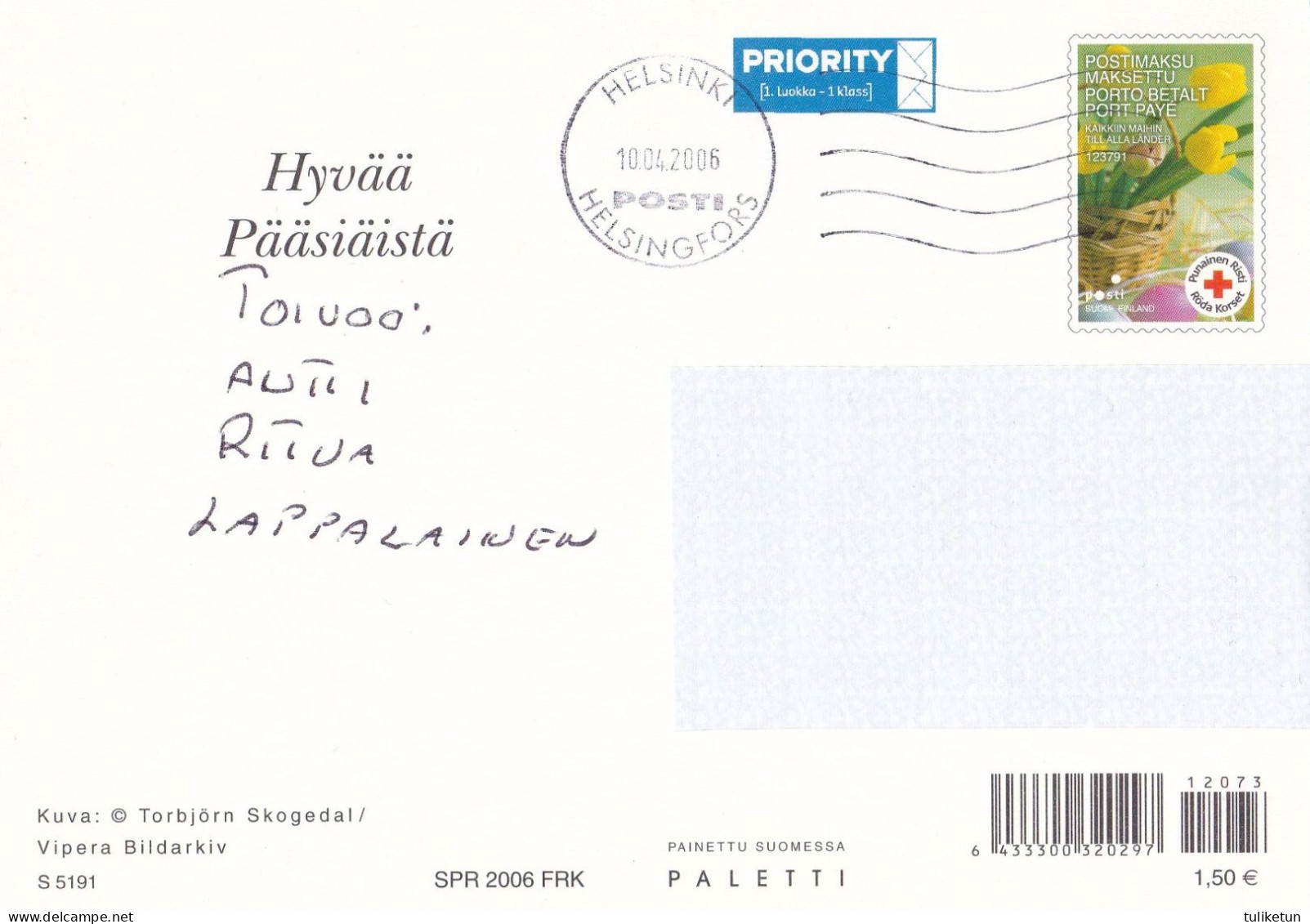 Postal Stationery - Easter Flowers - Daffodils - Narcissus - Red Cross 2006 - Suomi Finland - Postage Paid - Enteros Postales