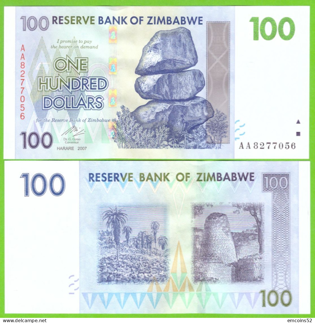 ZIMBABWE 100 DOLLARS 2007  P-69  UNC - Simbabwe