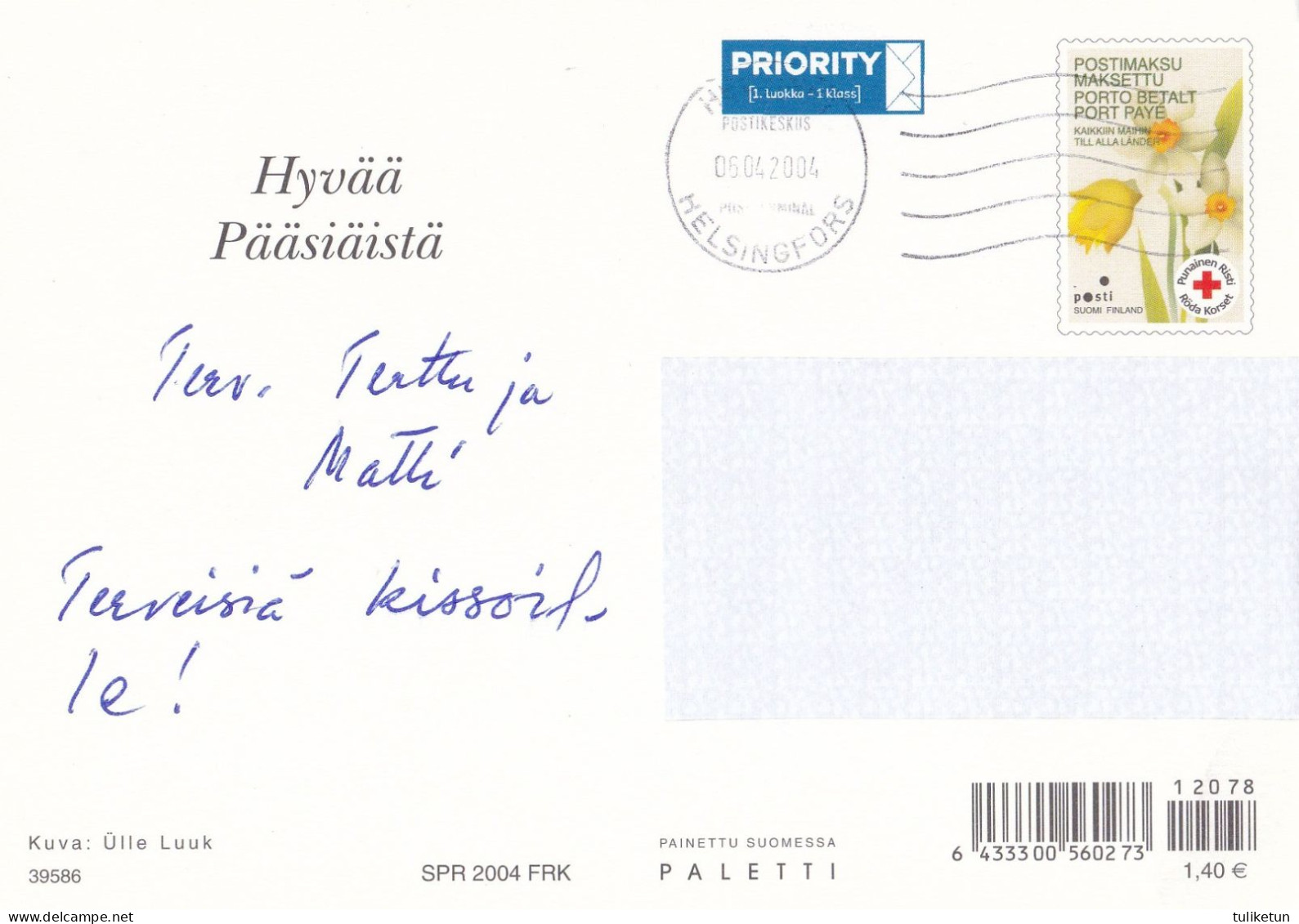 Easter Flowers - Tulips - Eggs - Red Cross 2004 - Postal Stationery - Suomi Finland - Postage Paid - Interi Postali