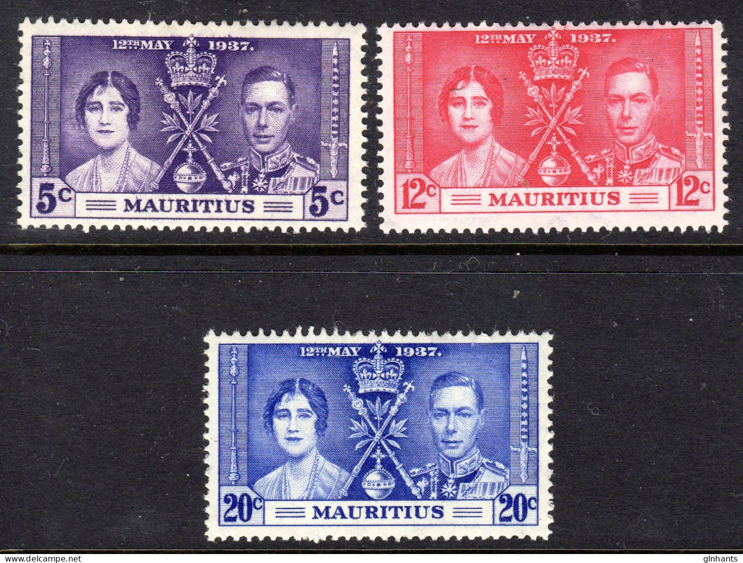 MAURITIUS - 1937 CORONATION SET (3V) FINE MOUNTED MINT  MM * SG 249-251 - Mauritius (...-1967)