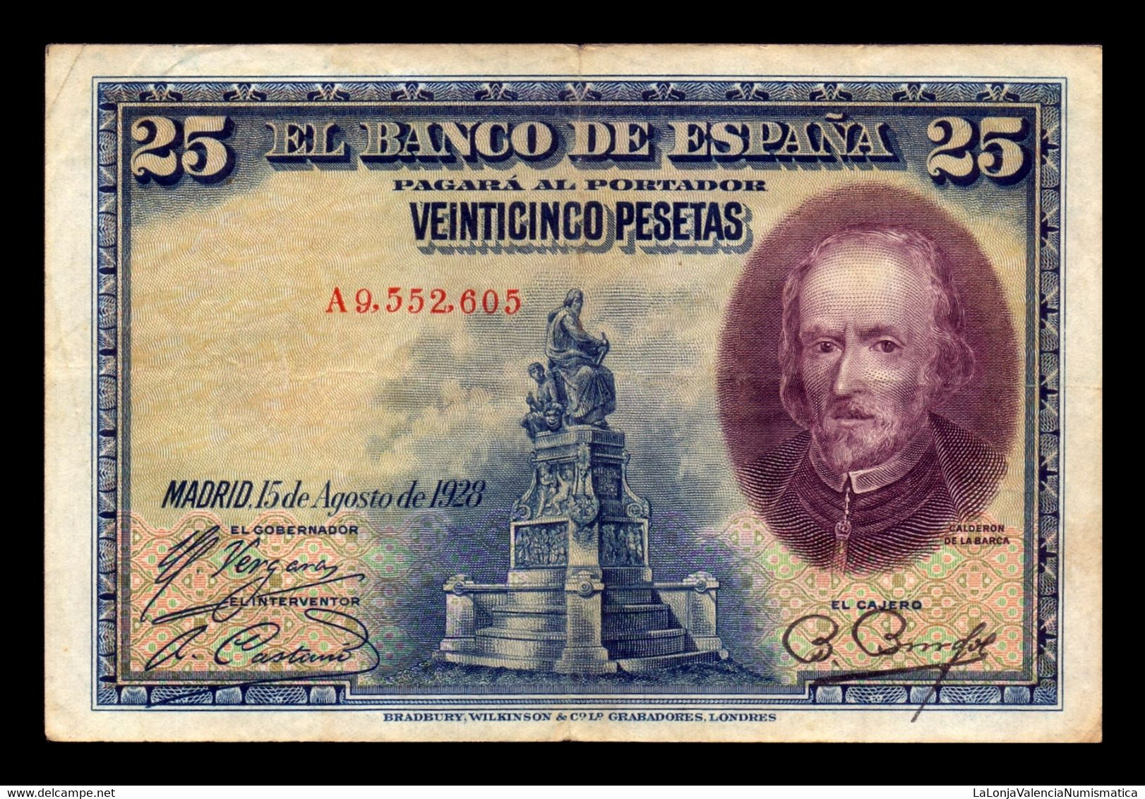 España Spain 25 Pesetas Calderón 1928 Pick 74 Bc/Mbc F/Vf - 1-2-5-25 Pesetas