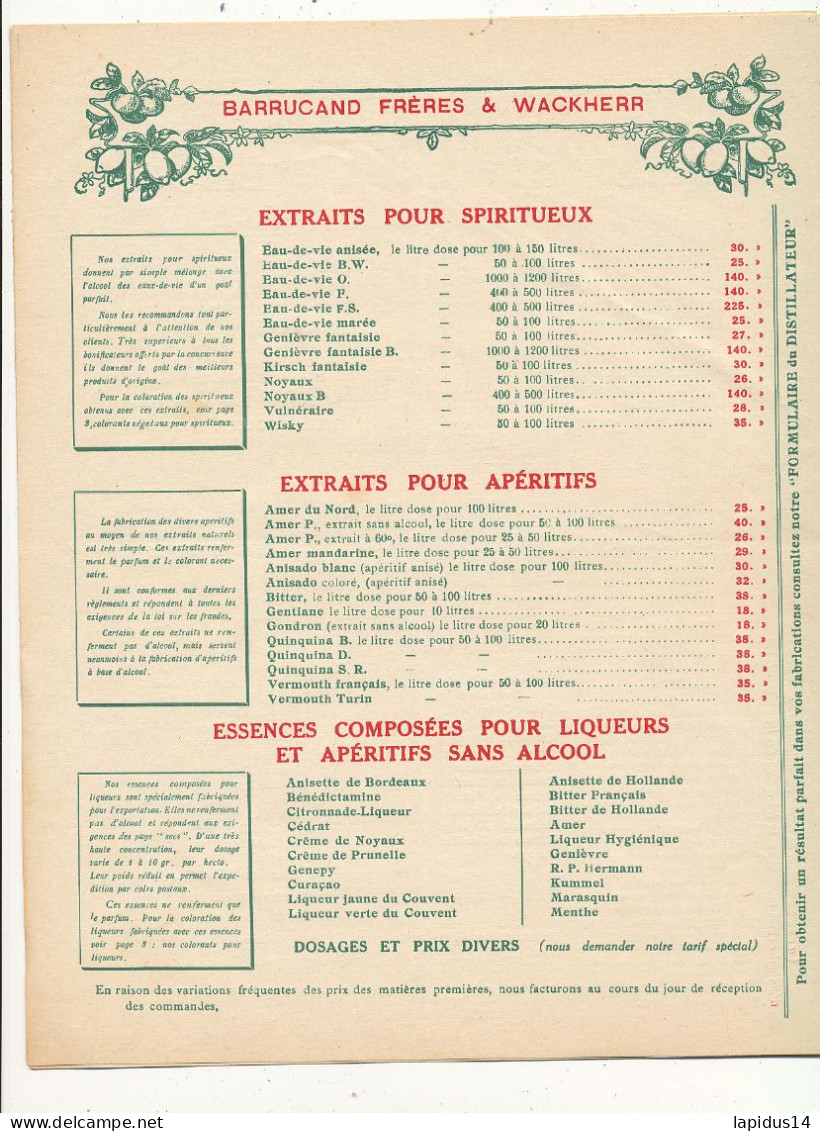 FA 3118  /PUB DEPLIANT -  DISTILLERIE SPECIALE LIQUEURS SPIRITUEUX ETS BARRUCAND FRERES & WACKHERR (27,50 Cm X 21,50 Cm) - Autres & Non Classés