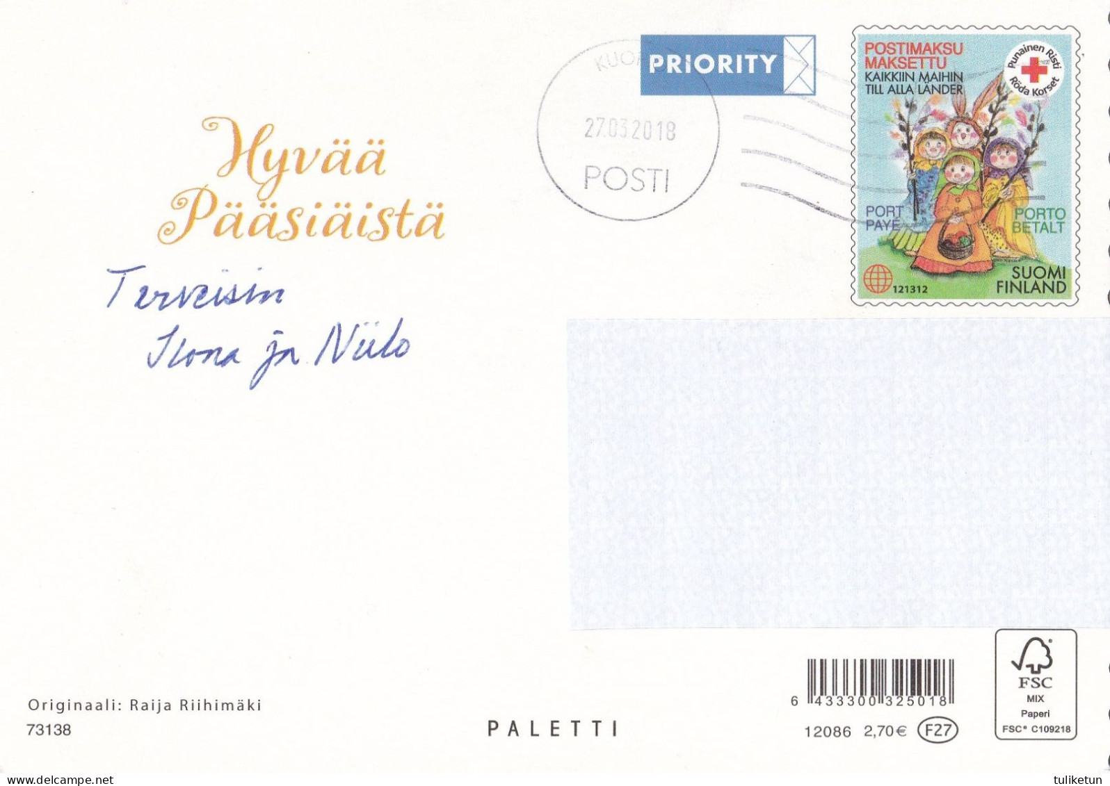 Postal Stationery - Easter Flowers - Tulips & Willows - Red Cross - Suomi Finland - Postage Paid - Postal Stationery