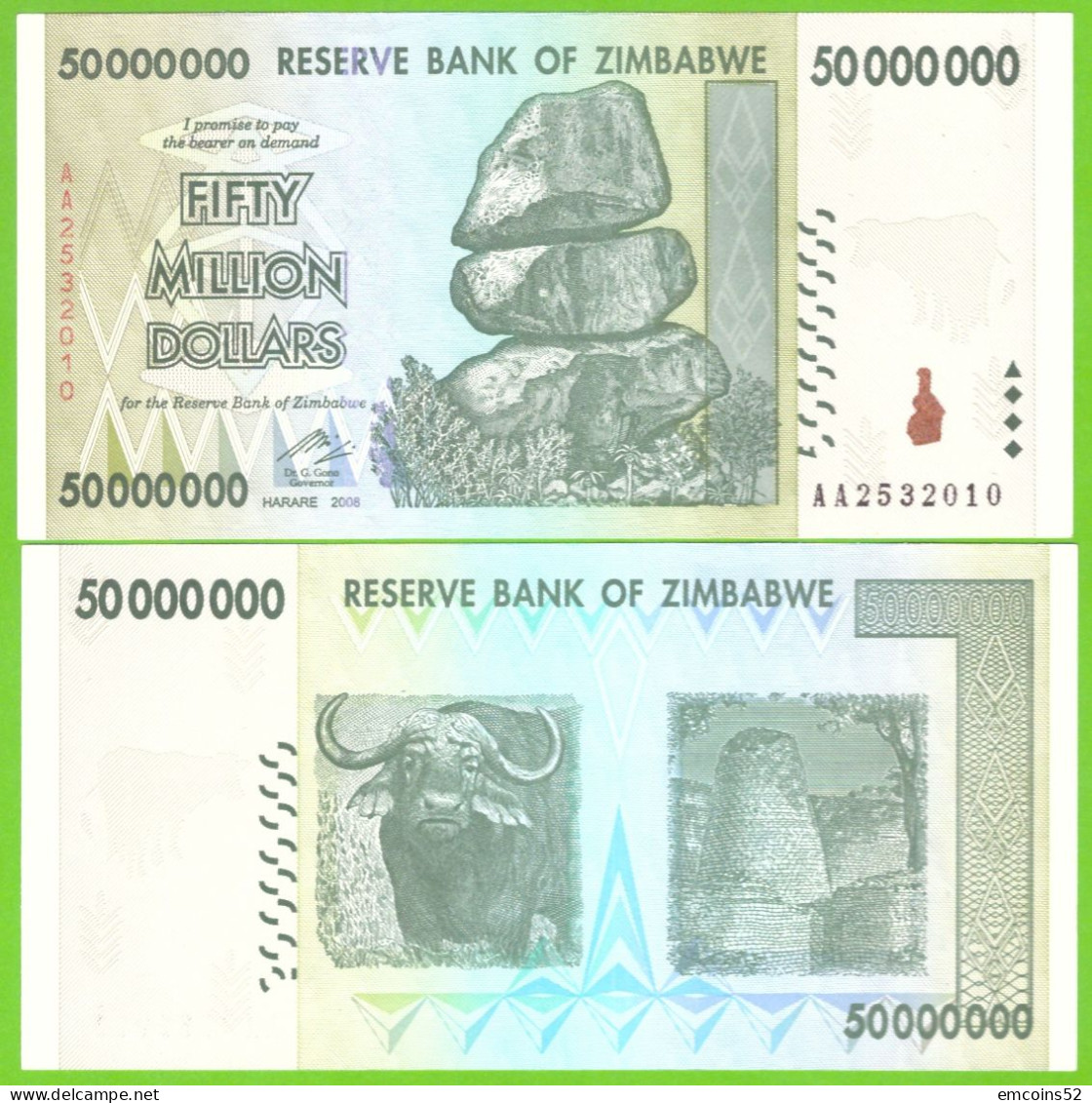 ZIMBABWE 50000000 DOLLARS 2008  P-79 UNC - Simbabwe
