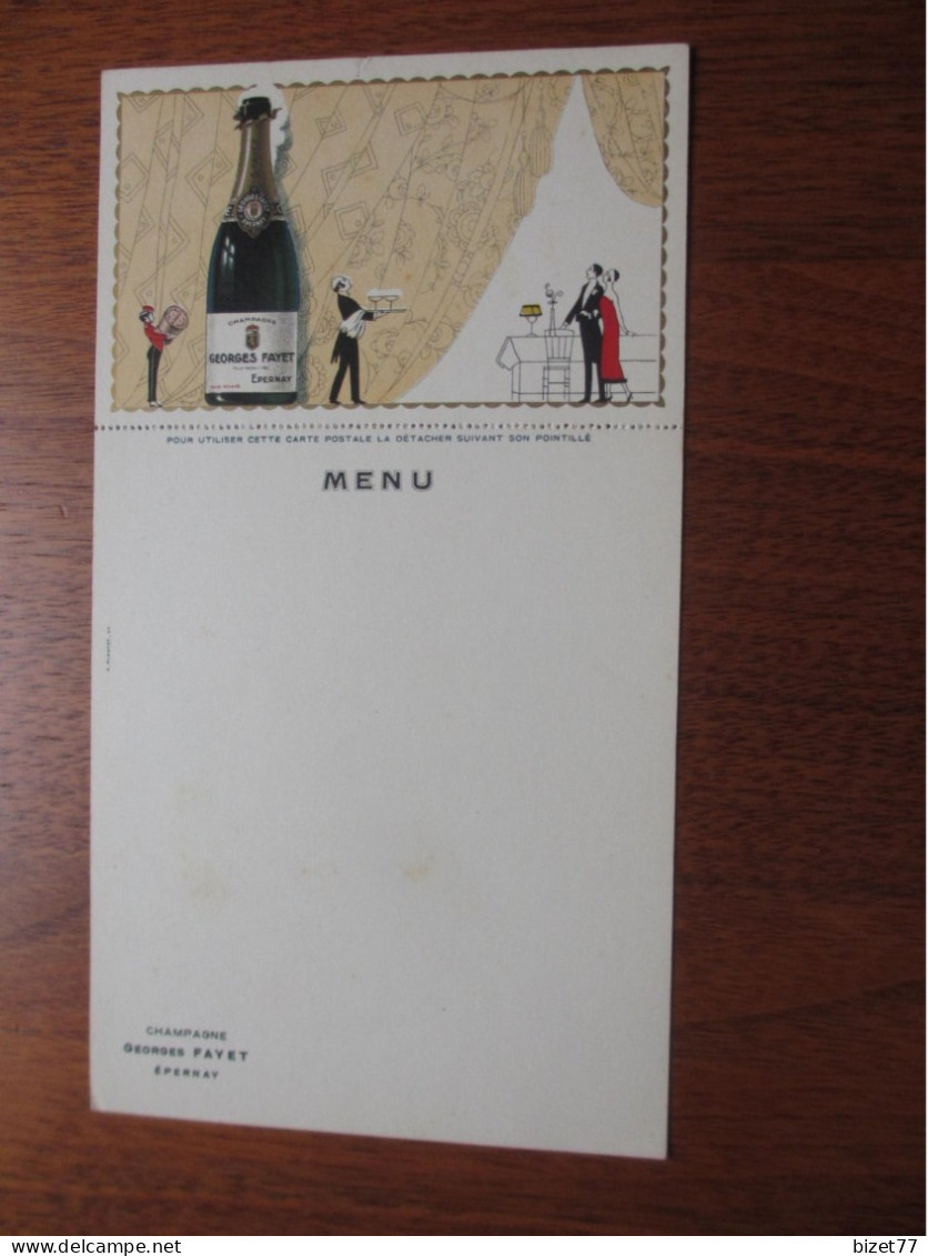 MENUS - 51 - EPERNAY - CHAMPAGNE GEORGES FAYET - AVEC CARTE POSTALE ATTACHEE - Menükarten