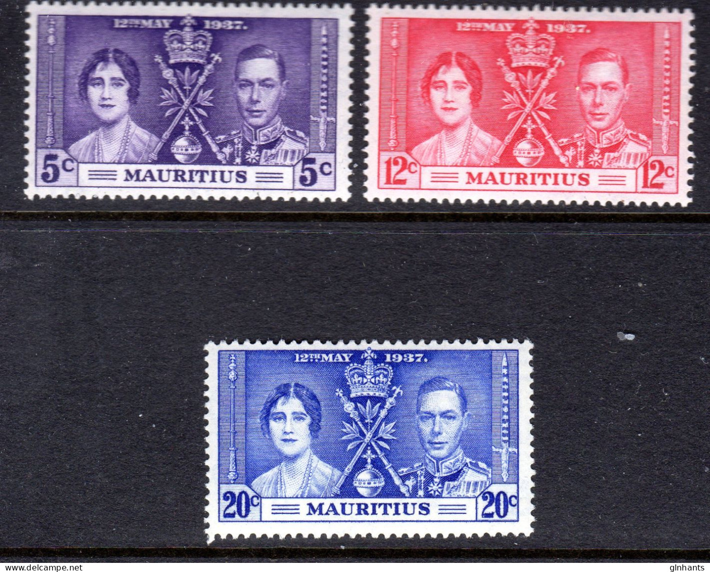 MAURITIUS - 1937 CORONATION SET (3V) LIGHTLY MOUNTED MINT LMM * SG 249-251 - Mauricio (...-1967)