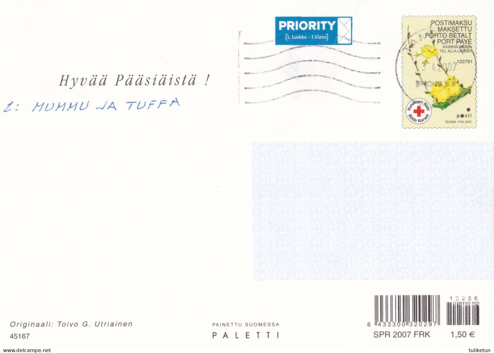 Postal Stationery - Easter Cock - Chicken - Chicks - Willows - Red Cross 2007 - Suomi Finland - Postage Paid - Postwaardestukken