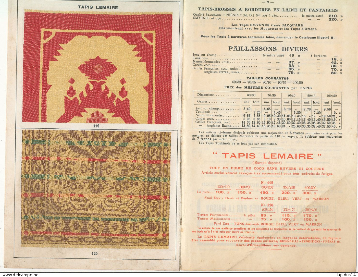 FA 3119  /PUB DEPLIANT - MANUFACTURE DE TAPIS   E DUMONT FILS & COENT  PARIS (21,50 Cm X 14,00 Cm) - Other & Unclassified