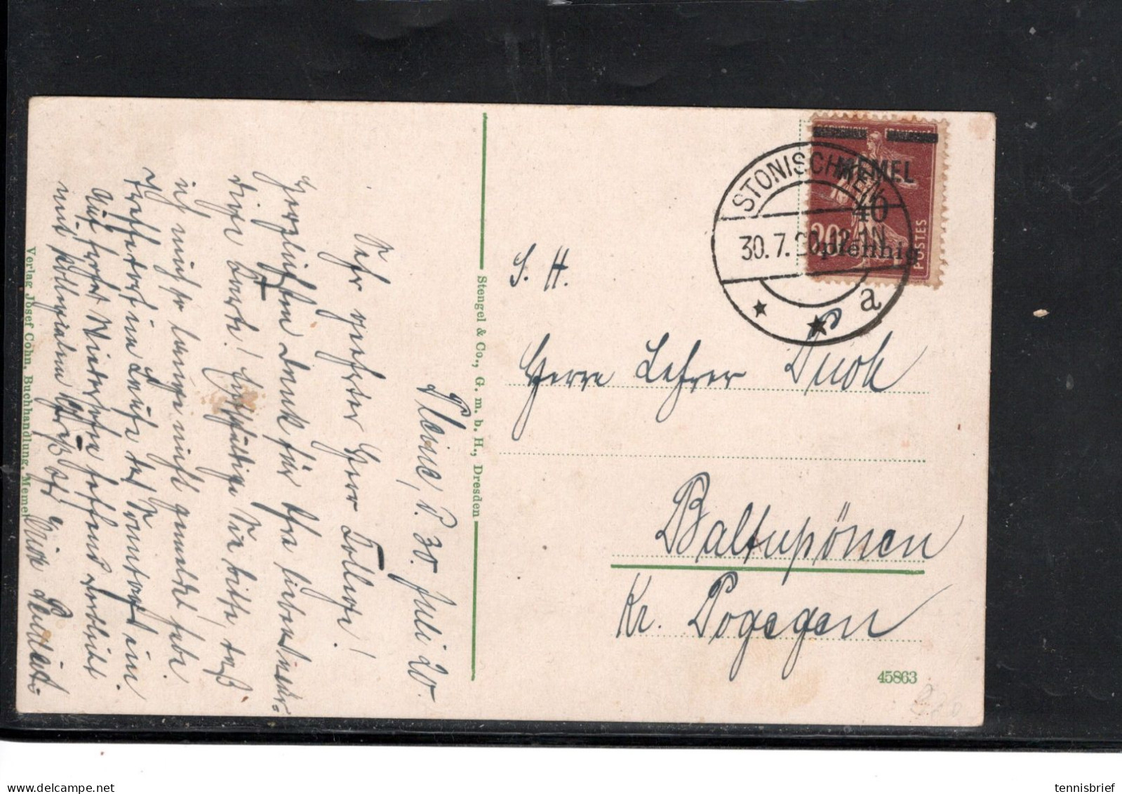 MEMEL , 1920 ,( 30.7. )  " STONISCHKEN " Claire Sur 40 Pfg. Surchargee,  ,rare Carte Vu Rare  " Memel-Sanndkrug "! #1736 - Covers & Documents