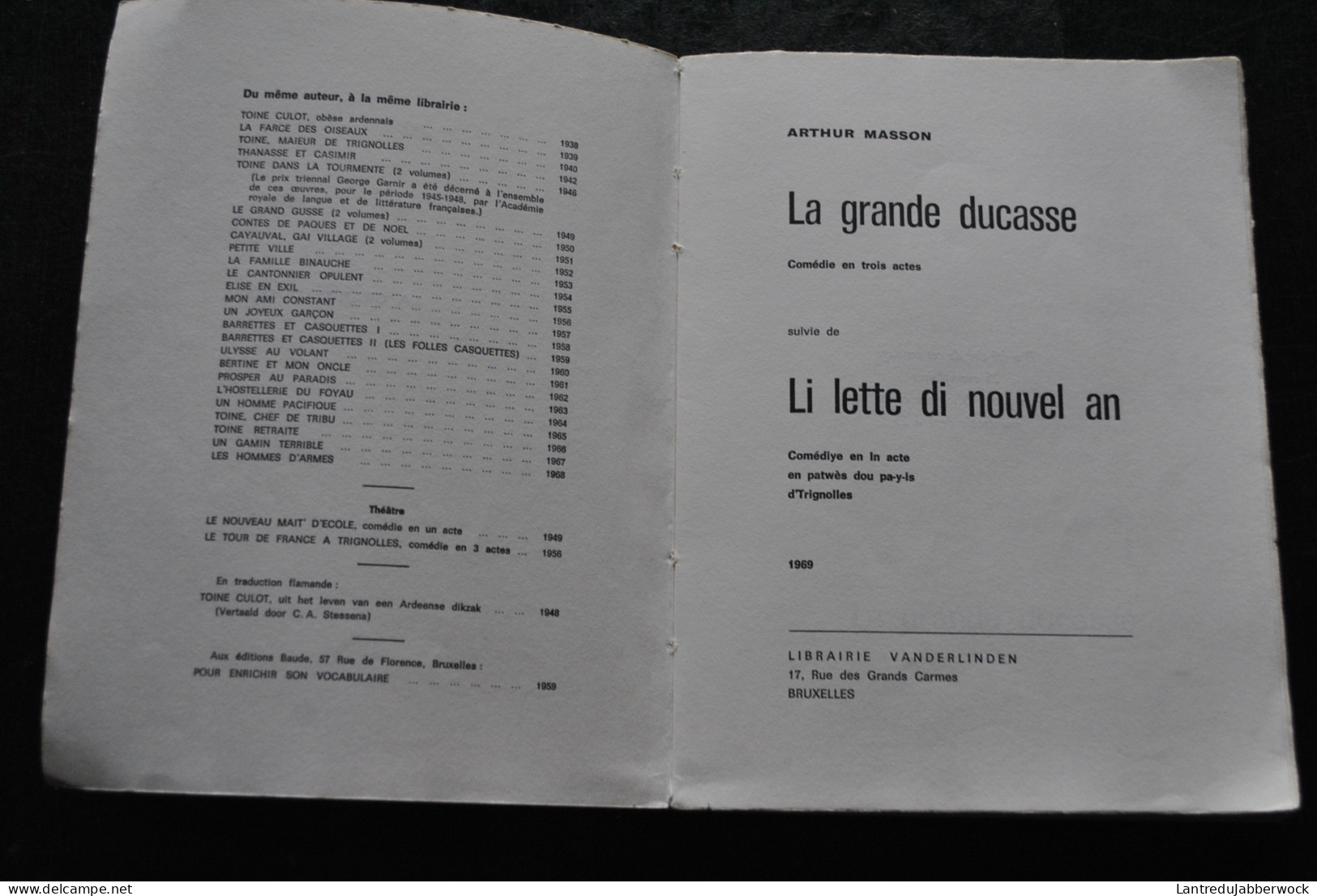 Arthur MASSON La Grande Ducasse Suivie De Lette Di Nouvel An Librairie Vanderlinden 1969 Théatre Régionaliste Wallon - Belgique