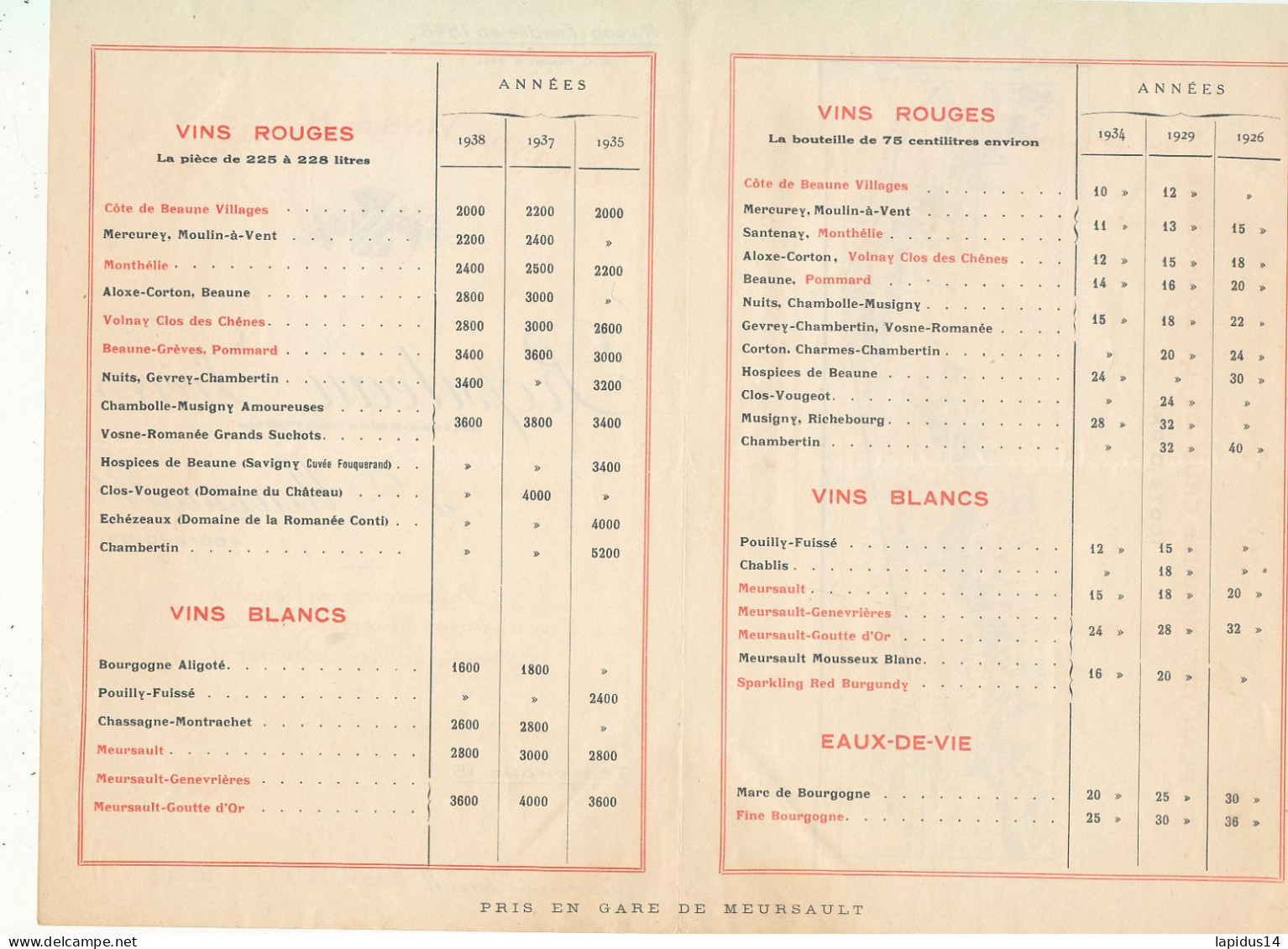 FA 3121  /PUB DEPLIANT -GRANDS VINS DE BOURGOGNE ROPITEAU FRERES  A MEURSAULT  COTE D'OR- (20,00 Cm X 13,50 Cm) - Otros & Sin Clasificación