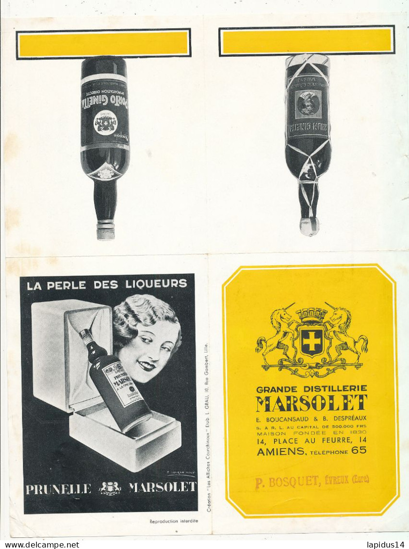 FA 3123  /PUB DEPLIANT - GRANDE DISTILLERIE MARSOLET  AMIENS (27,00 Cm X 21,00 Cm) - Other & Unclassified