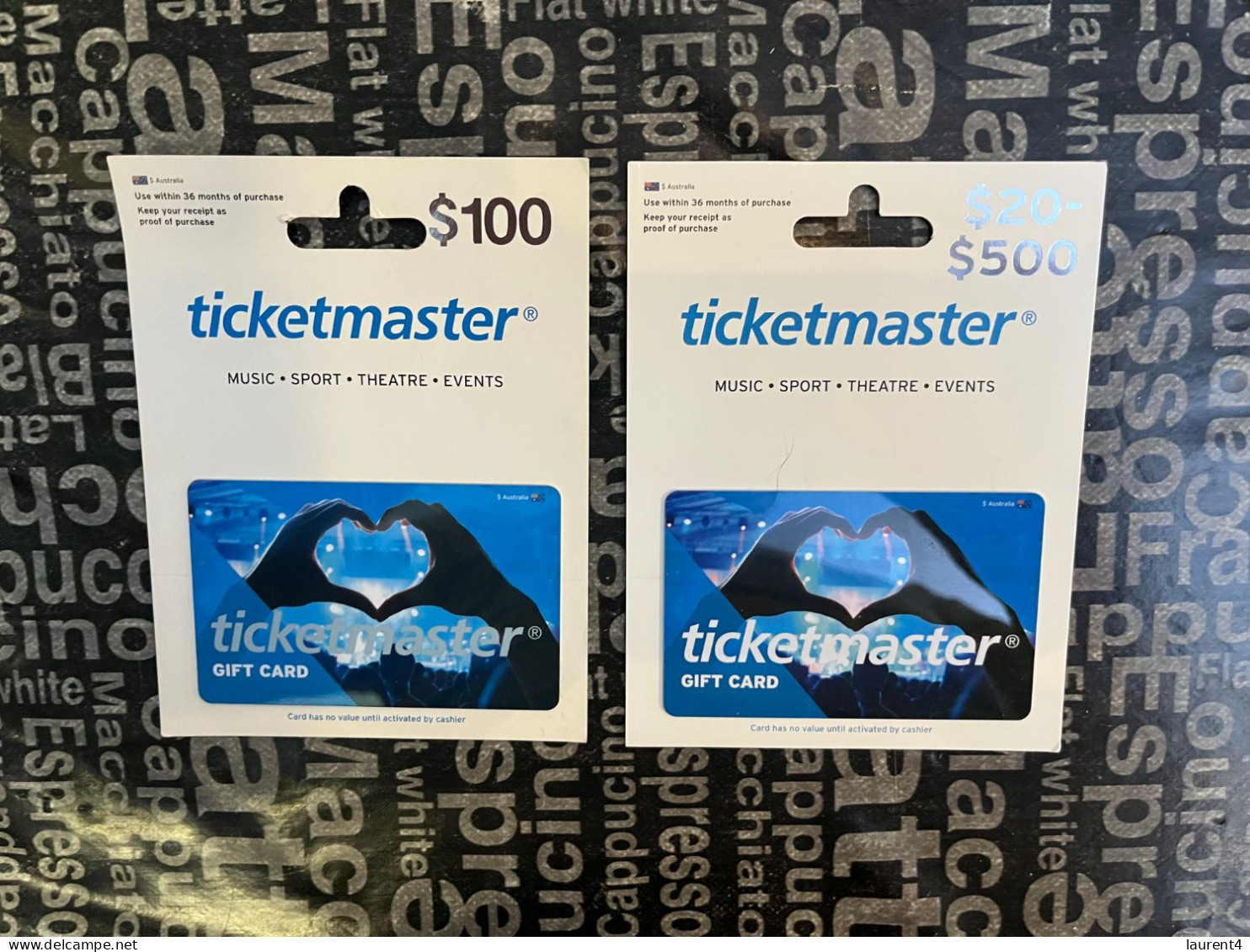 28-3-2024 (Gift Card 1) Collector Card - Australia - Ticketmaster $20-500+100 (no Value On Card) + Presentation Support - Gift Cards