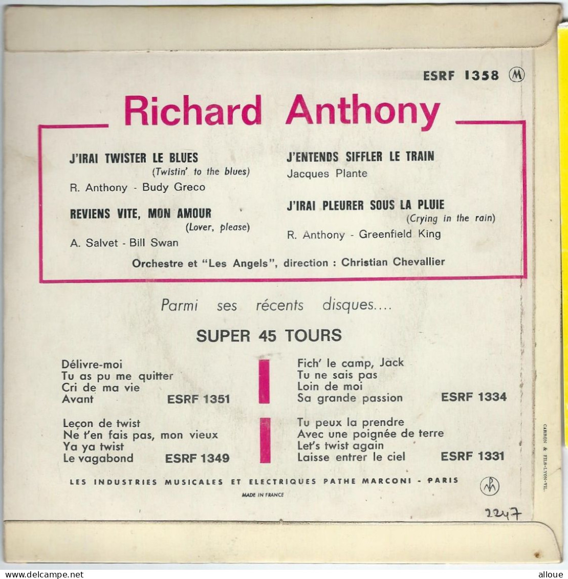RICHARD ANTHONY -  FR EP - J'ENTENDS SIFFLER LE TRAIN + 3 - Sonstige - Franz. Chansons