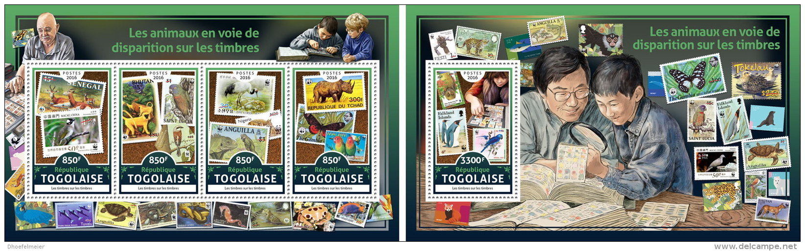 TOGO 2016 ** Stamps On Stamps Endangered Animals M/S+S/S - IMPERFORATED - A1708 - Timbres Sur Timbres