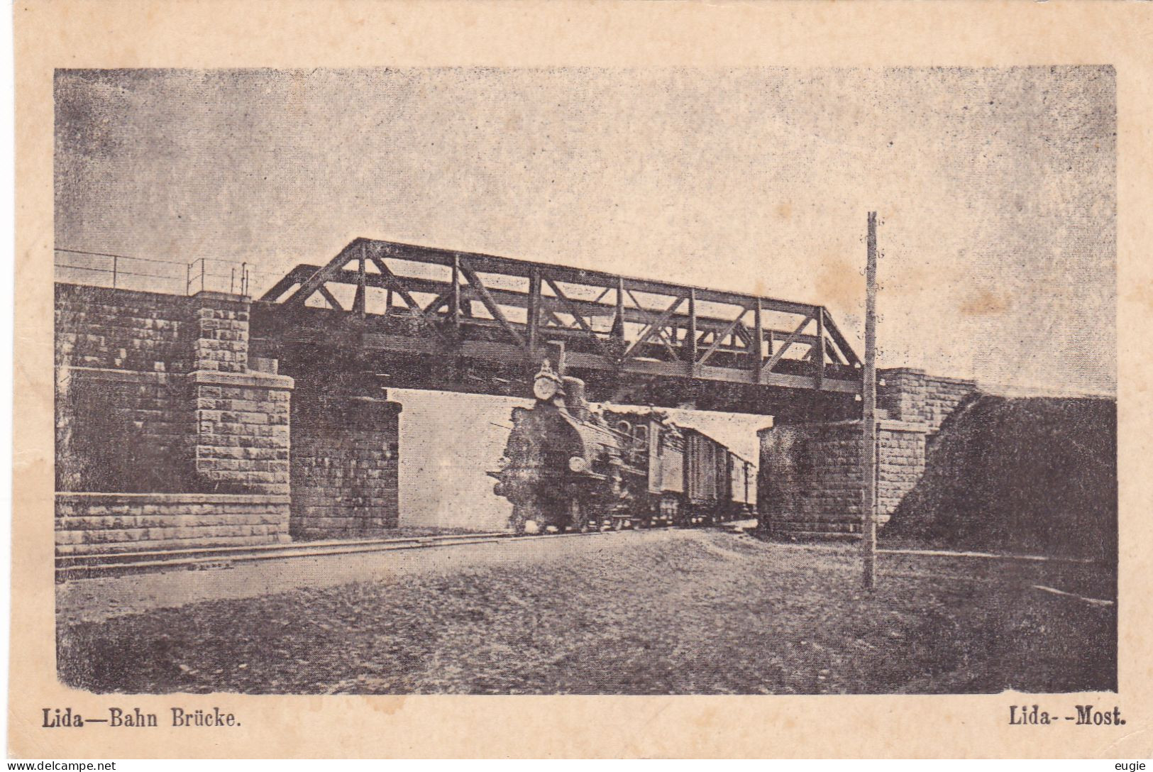 3211/ Lida, Bahn Brücke, Stoomtrein, Lida  Most., 1915 Feldpost - Bielorussia