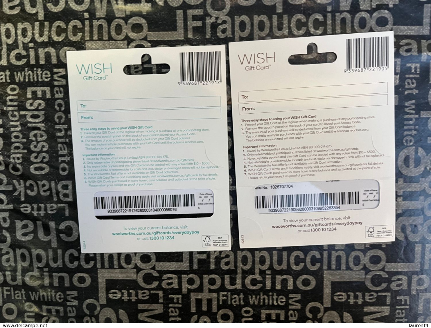 28-3-2024 (Gift Card 2) Collector Card - Australia - Woolworths WISH -3 Colors (no Value On Card) + Presentation Support - Gift Cards