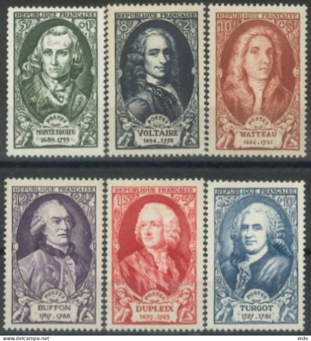 FRANCE -1949 - CELEBRITIES STAMPS COMPLETE SET OF 6 # 853/58, UMM (**). - Unused Stamps