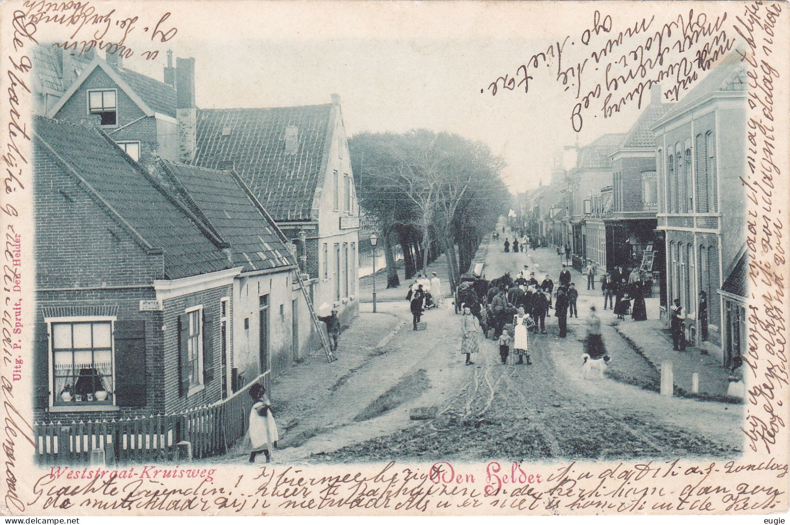 3212/ Den Helder, Weststraat - Kruisweg, Veel Mensen, Bedrijvigheid, 1903 - Den Helder