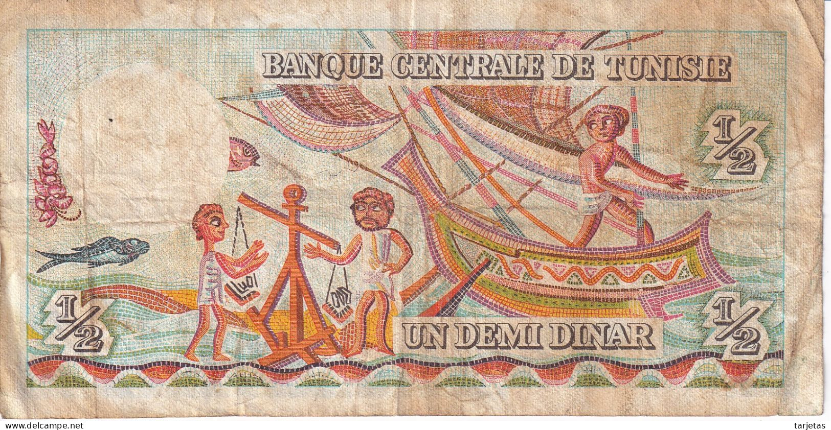 BILLETE DE TUNEZ DE 1/2 DINAR DEL AÑO 1965 (BANKNOTE) - Tunisie