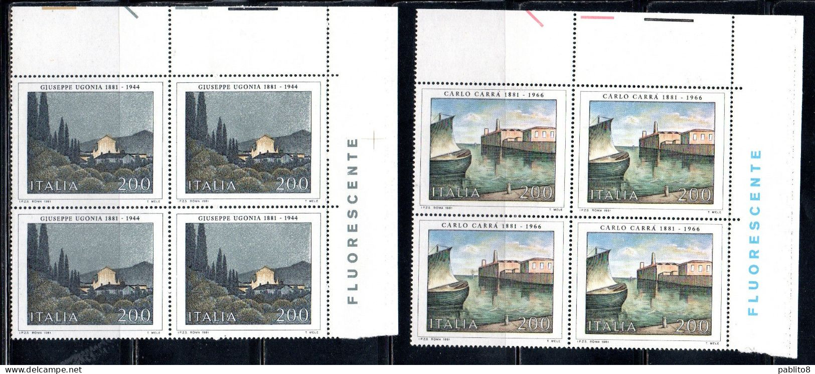 ITALIA REPUBBLICA ITALY 1981 ARTE ITALIANA ITALIAN ART CARRA' UGONIA SERIE COMPLETA SET QUARTINA ANGOLO DI FOGLIO MNH - 1981-90: Neufs