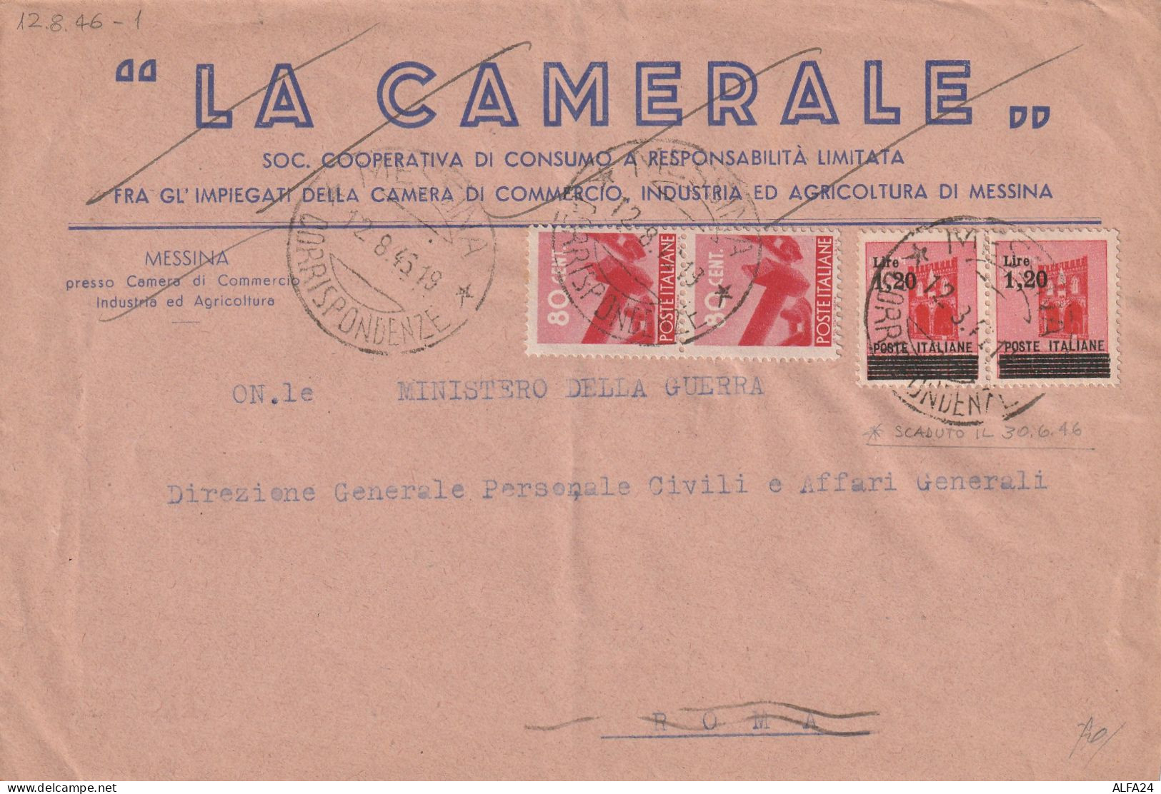 LETTERA 1946 LUOGOTENENZA 2X1,20 SS +2X80 C. TIMBRO MESSINA (YK479 - Storia Postale