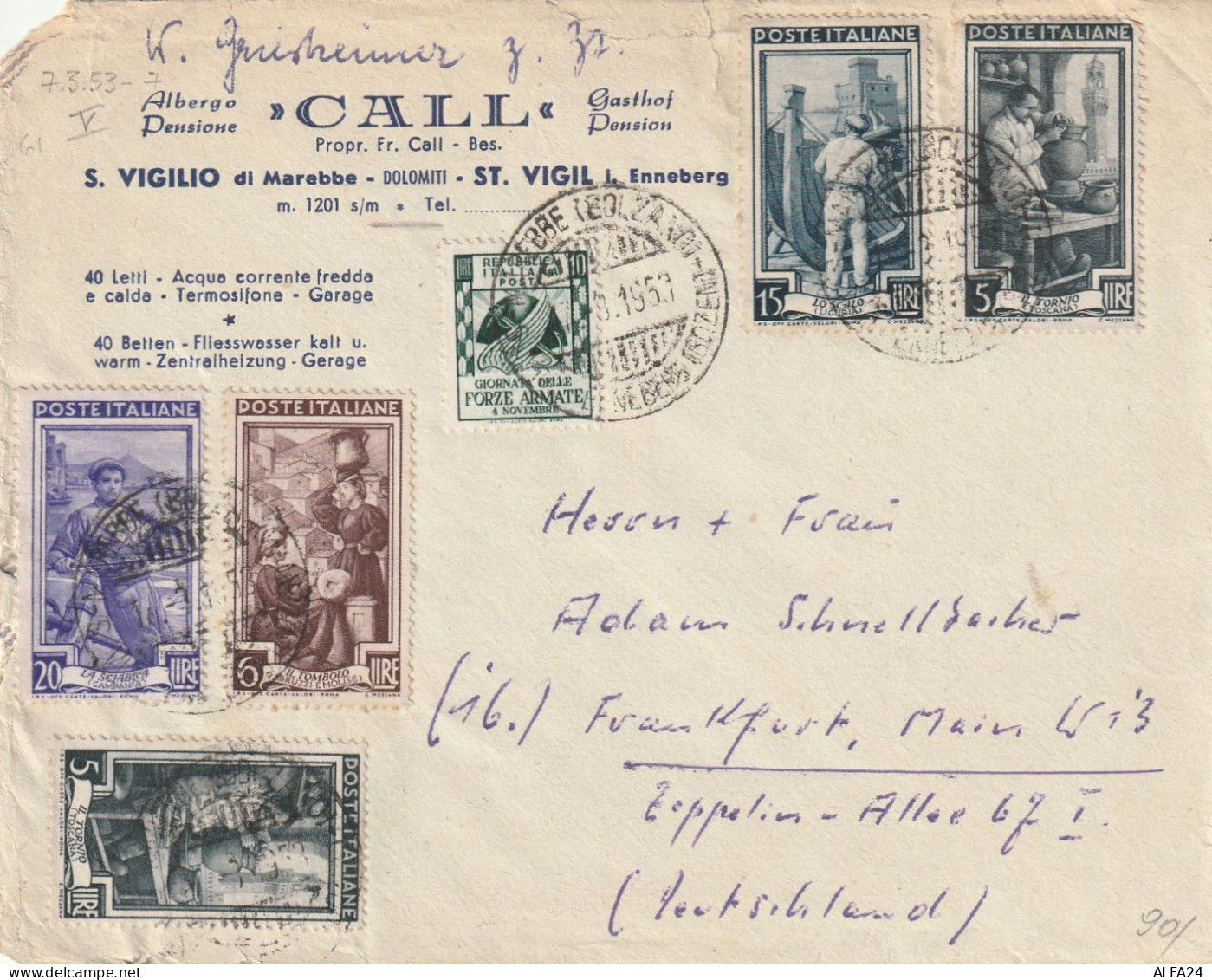 LETTERA 1953 20+6+5X2+15+10 FFAA  TIMBRO MAREBBE BOLZANO (YK238 - 1946-60: Poststempel