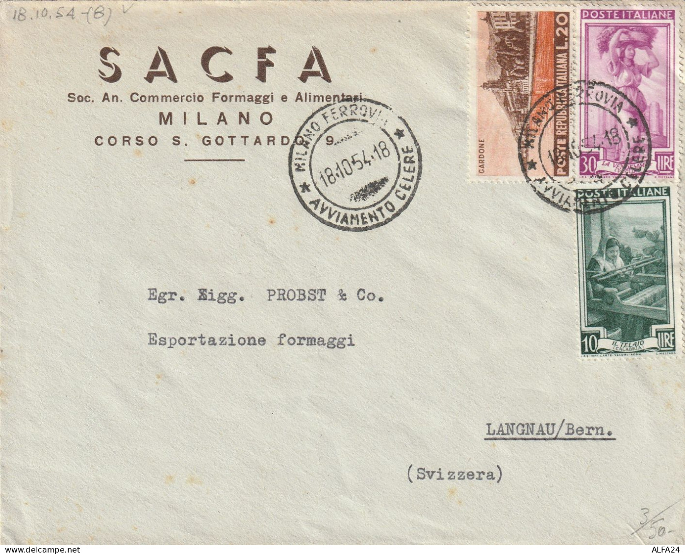 LETTERA 1954 10+30+20 GARDONE TIMBRO MILANO AVVIAMENTO CELERE (YK240 - 1946-60: Poststempel