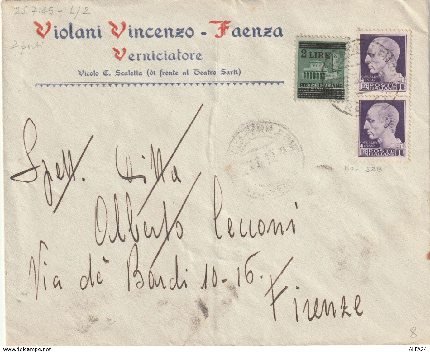 LETTERA 1945 LUOGOTENENZA 2X1+2 SS TIMBRO FAENZA (YK237 - Marcofilie