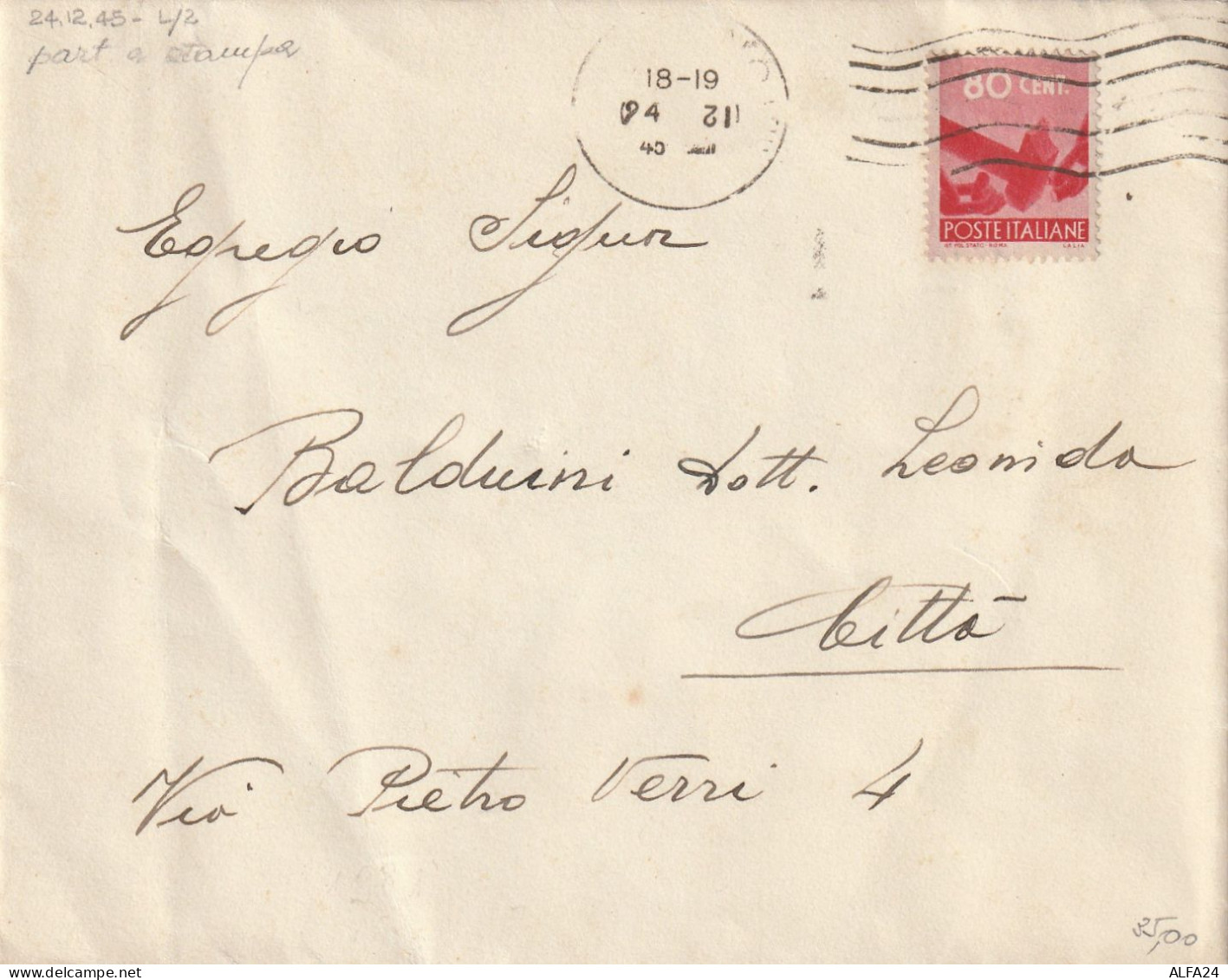 LETTERA 1945 LUOGOTENENZA C.80 ISOLATO (YK227 - Marcophilia