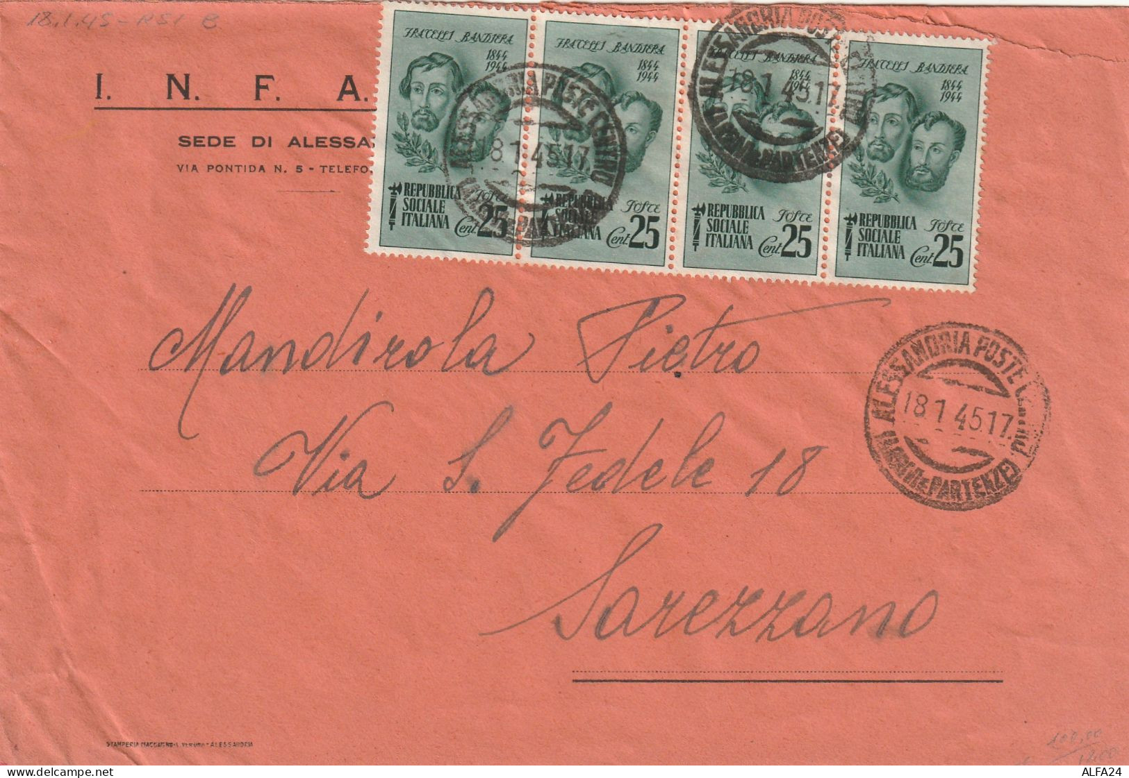 LETTERA 1945 RSI 4X25 F.BANDIERA TIMBRO ALESSANDRIA (YK220 - Marcophilia