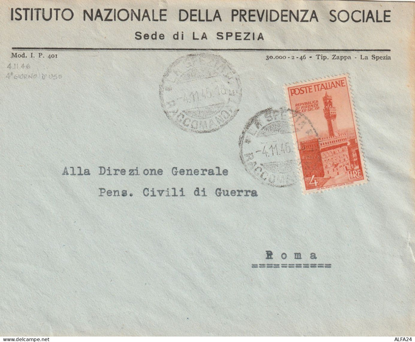 LETTERA 1946 L.4 REP FIRENZE TIMBRO LA SPEZIA (YK205 - 1946-60: Poststempel