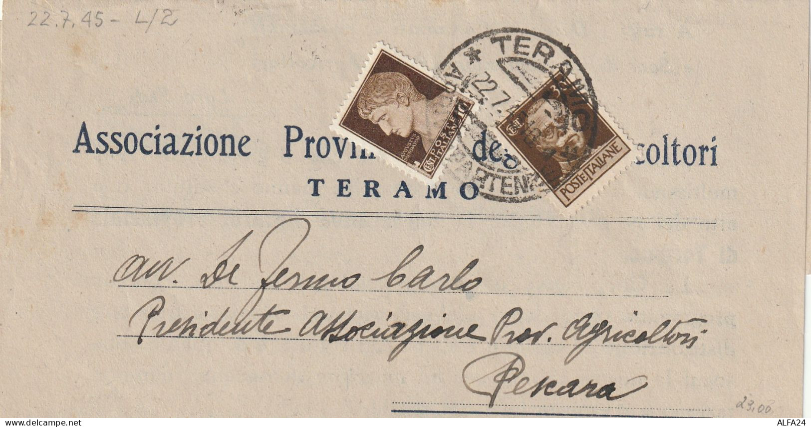 LETTERA 1945 LUOGOTENENZA 10 REGNO +30 TIMBRO TERAMO (YK179 - Storia Postale