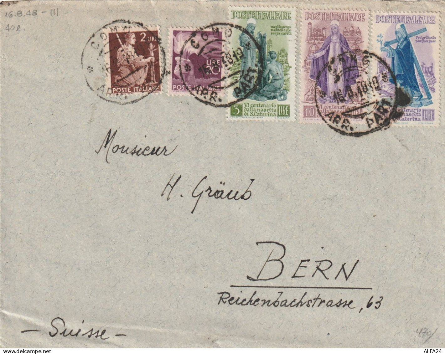 LETTERA 1948 3+10+5 S.CATERINA+2+20 TIMBRO COMO (YK166 - 1946-60: Poststempel