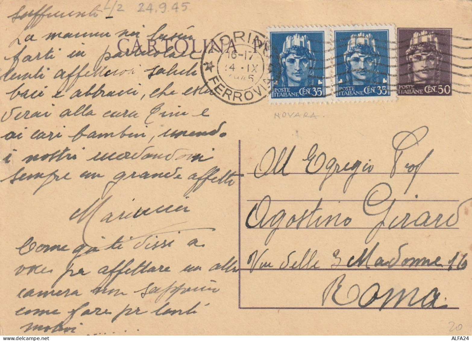 INTERO POSTALE 1945 LUOGOTENENZA C 50+2X35 TIMBRO TORINO (YK158 - Marcophilia