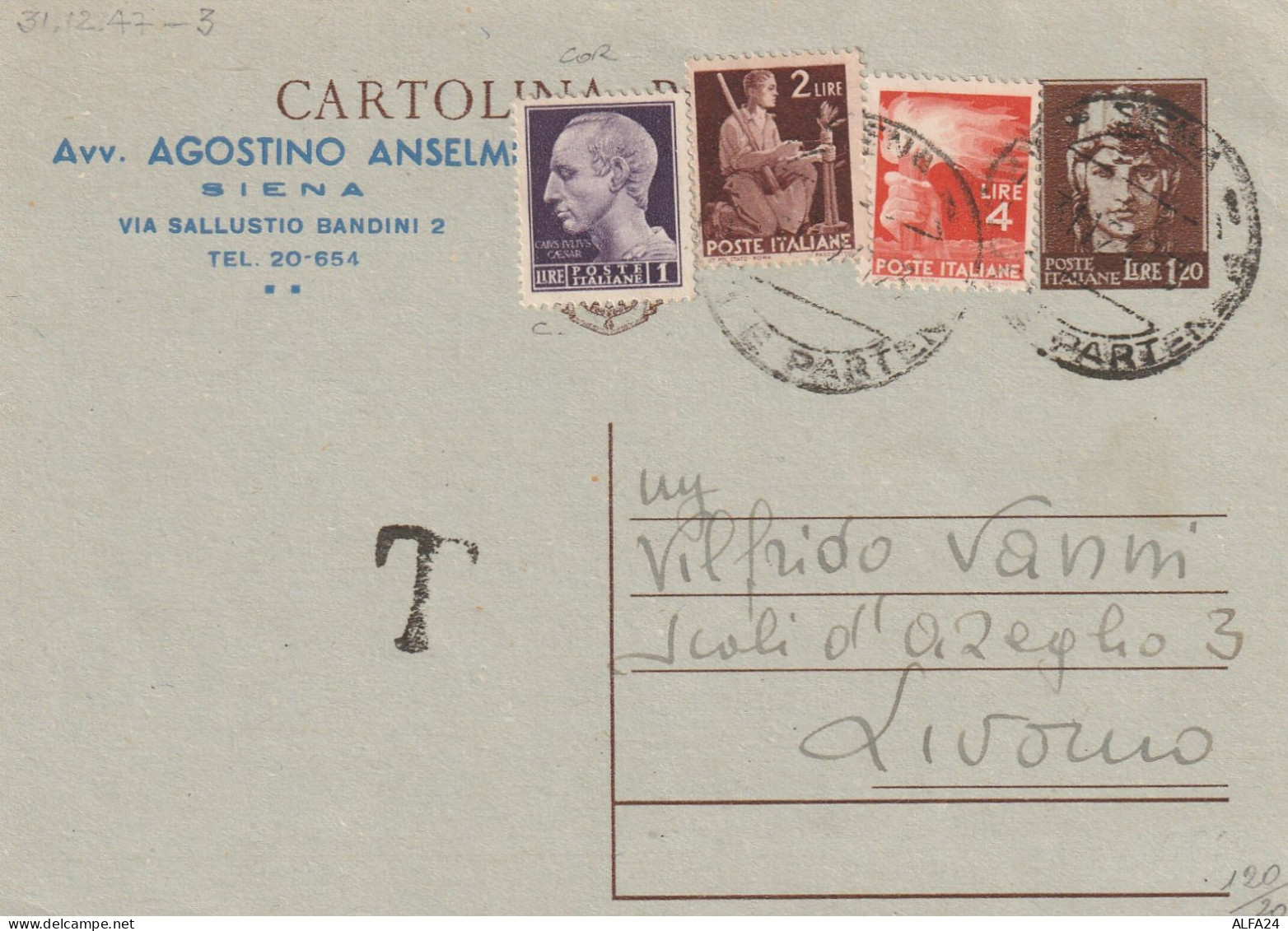 INTERO POSTALE 1947 L.1,20+4+2+1 LUOG TIMBRO SIENA (YK163 - Stamped Stationery