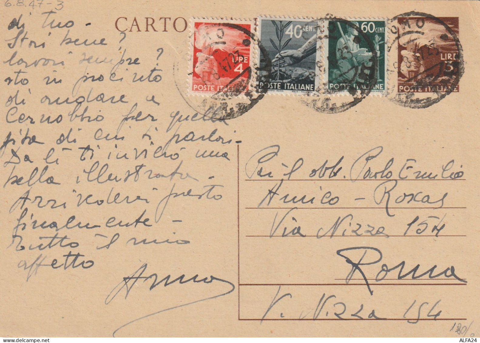 INTERO POSTALE 1947 L.3+40+60+4 TIMBRO COMO (YK162 - Stamped Stationery
