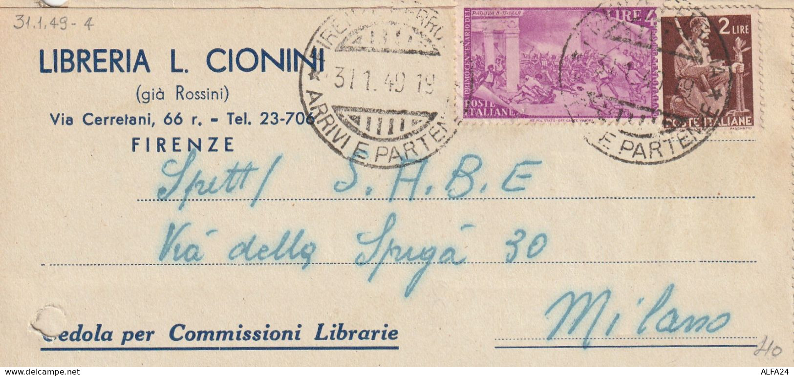 LETTERA 1949 L.2+4 RISORGIMENTO TIMBRO FIRENZE (YK150 - 1946-60: Poststempel